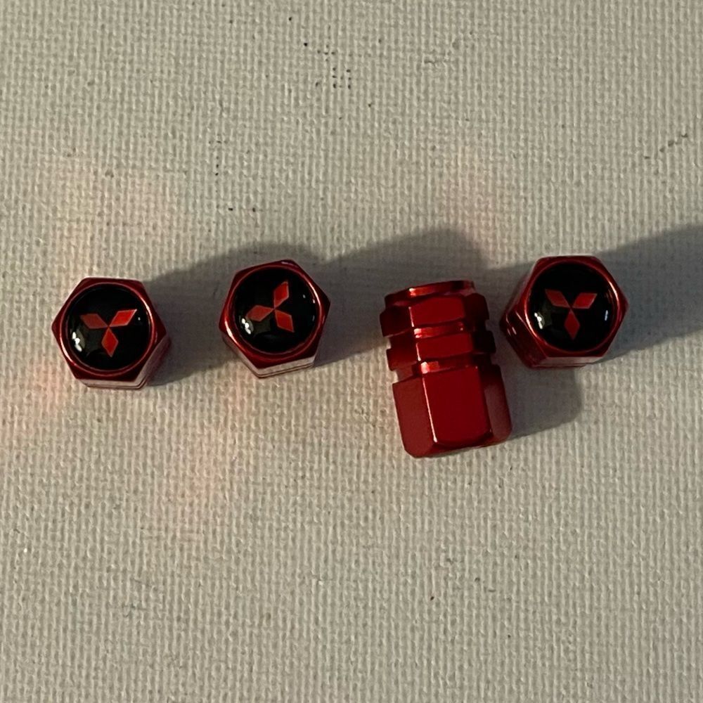 Mitsubishi Logo valve Stem caps in Red set of 4 NWT